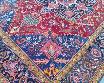 10x13 Heriz area rug, Oversize Persian rug 10x13, Antique 10x13 living room rug, Serapi rug, Colorful Oriental rug 10x13, Mahal area rug