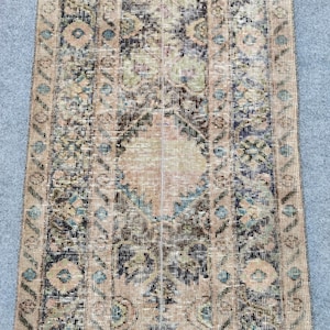 Dywan 2x12 turecki vintage Oushak: Patchworkowy ręcznie robiony dywanik wełniany Skinny