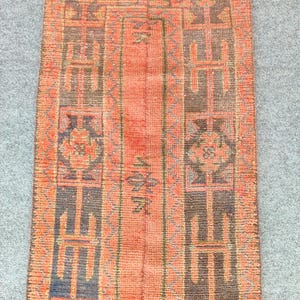 Orange 2x10 rug , Skinny rug runner, Turkish runner 2x10, Vintage runner 2x10, Oushak runner 2x10, Narrow runner rug, Patchwork runner rug
