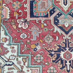 Red 7x10 Heriz Karaja rug, Oriental Geometric rug, Large tribal rug, Oversize Serapi rug