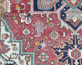 Red 7x10 Navy Antique rug, Vibrant persian rug 7x10, Heriz area rug 7x10, Shiraz rug, Afghan rug, Turkish 7x10 vintage rug, Oriental rug