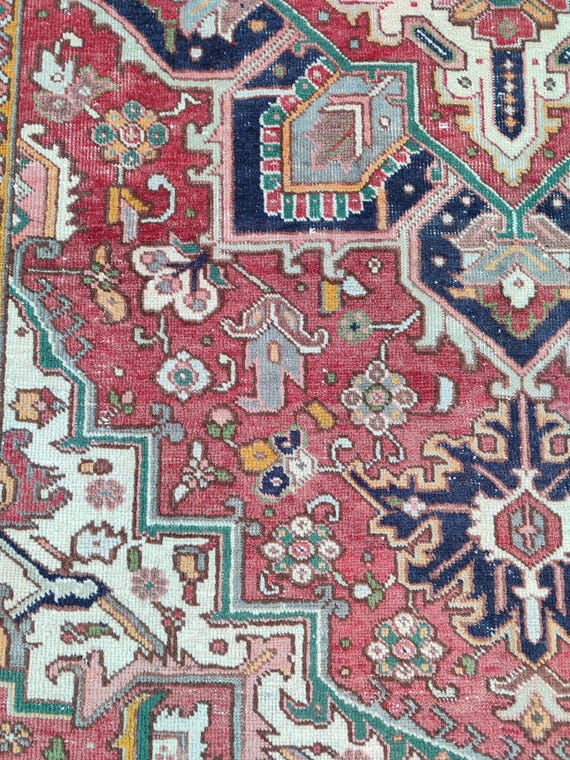 Red 7x10 Heriz Karaja Rug, Oriental Geometric Rug, Large Tribal