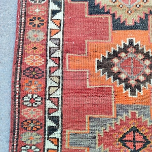 Red 3x15 Herki runner rug, Antique 3x15 persian rug runner, Serapi runner 3x15 vintage, Turkish 3x15 oushak runner, Extra long runner rug