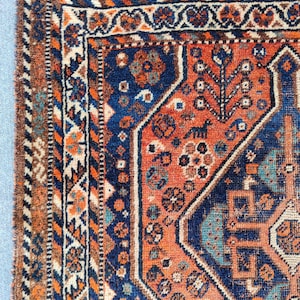 Cute! 4x5 antique Caucasian rug, Azerbaijan rug 4x5 Navy, Heriz rug 4x5 vintage, Afghan rug, Oriental rug, Malayer rug, Persian rug rose