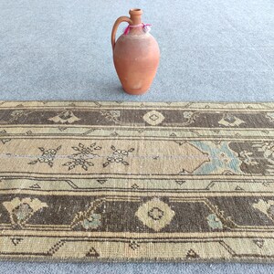 2x4 rug doormat, Skinny rug, Turkish rug 2x4, Oushak rug 2x4, Narrow small rug 2x4 runner, Vintage rug 2x4, Antique rug rare, Brown rug wool