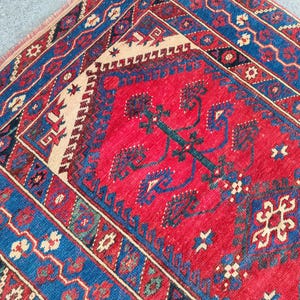 4x6 Turkish rug Rare color, Antique rug 4x6, Persian rug 4x6, Heriz rug 4x6 deep color, Vibrant Vintage rug 4x6, Afghan rug, Dark blue rug