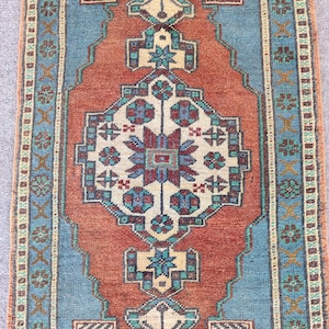 Blue 2x4 rug, Skinny rug, Turkish rug 2x4, Vintage rug 2x4, Oushak rug 2x4, Bath mat rug 2x4, Doormat rug 2x4, Welcome rug, Antique rug 2x4