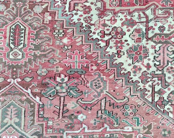9x11 Heriz tapijt, extra groot formaat, antiek 9x11 Karaja tapijt, Serapi tapijt, oosters tapijt 9x11 vintage, woonkamer tapijt 9x12, tribaal tapijt, Turks 9x12 tapijt