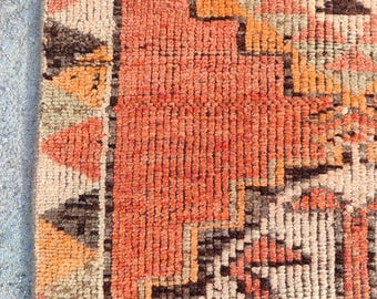 Coral 3x12 Herki runner rug, Tribal 3x12 heriz runner rug, Afghan rug, Vibrant Turkish runner 3x12 vintage, Kitchen rug,Antique runner 3x12