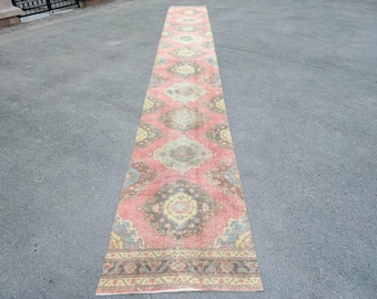 22' ft runner rug extra long, Stair rug runner, Hallway long runner vintage, Turkish 3x24 oushak runner, Tribal Heriz runner rug vibrant