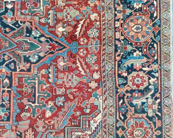 9x12 Heriz area rug, Serapi rug, Oversize Persian rug 9x12, Mahal rug 9x12 vintage, Living room rug 9x12, Antique oriental rug 9x12 red
