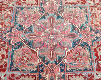 8x11 Heriz rug Antique, Oversize Persian rug 8x11, Afghan area rug 8x11 vintage, Oriental rug, Turkish 8x11 Oushak rug, Living room rug 8x11