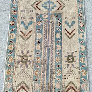 2x9 Turkish Handmade wool vintage runner rug: Patchwork oushak runner skinny