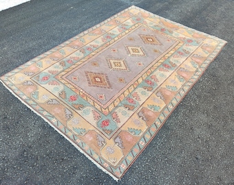 7x10 Colorful Milas Rug Rare pattern, Turkish rug 7x10, Vintage rug 7x10, Oushak rug 7x10, Rare 7x10 Heriz rug, Living room rug 7x10 ft