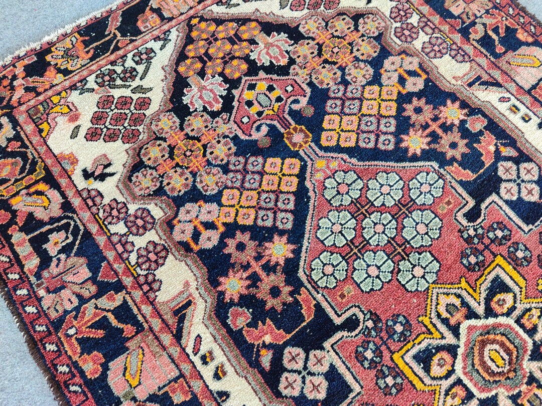 Navy 4x7 Karaja Rug, Antique 4x7 Tribal Rug, Heriz Rug 4x7 Vibrant ...