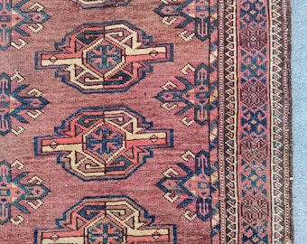Turkmeens tapijt 3x5 Antiek, Kaukasisch tapijt, Stammen tapijt 3x5, Rood klein vintage tapijt 3x5, Heriz tapijt 3x5, Serapi tapijt, Meubels, Oosters tapijt zeldzaam