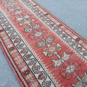 Rare! 3x11 herki rug, Red rug runner 3x11 vintage, Persian 3x11 heriz rug runner, Turkish 3x11 oushak runner, colorful runner rug 11 feet
