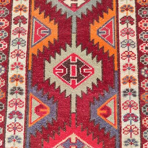 Red 3x13 vintage runner, Persian 3x13 heriz runner rug, Herki rug 3x13 vibrant color, Antique 3x13 Turkish runner, afghan rug, Kitchen rug
