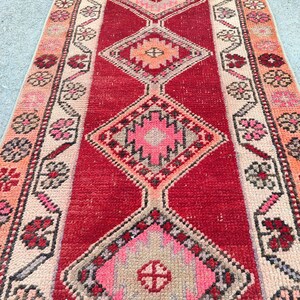 Red 3x13 vintage runner, Persian 3x13 heriz runner rug, Herki rug 3x13 vibrant color, Antique 3x13 Turkish runner, afghan rug, Kitchen rug
