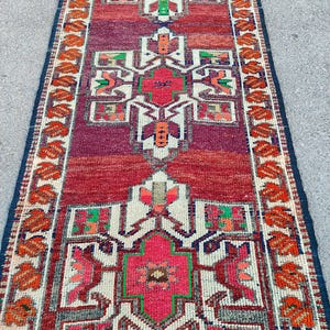 Red 3x12 Herki runner, Heriz runner rug 3x12 vintage, Antique 3x12 turkish runner, Afghan rug 3x12, Persian runner rug, Oushak rug 3x12 ft