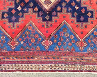 Red 5x7 Karaja rug antique, Tribal rug 5x7 vibrant color, Heriz rug 5x7 vintage, afghan rug, Serapi rug, Oriental rug 5x7 turkish,Furniture