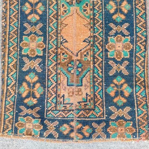 2x10 runner blue, Skinny rug runner, Turkish runner 2x10, Vintage runner 2x10, Oushak runner 2x10, Narrow runner rug, Patchwork runner rug