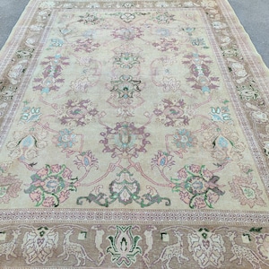 9x12 Persian area rug, Heriz rug 9x12 vintage, Living room rug 9x12 neutral, Turkish 9x12 oushak rug, Antique 9x12 neutral rug, Furniture