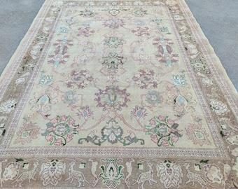 9x12 Persian area rug, Heriz rug 9x12 vintage, Living room rug 9x12 neutral, Turkish 9x12 oushak rug, Antique 9x12 neutral rug, Furniture