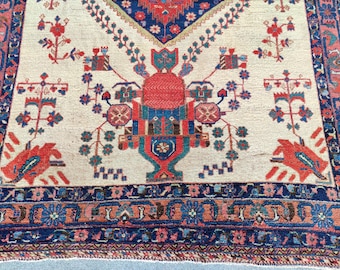Stunning! 5x6 Tribal Avshar rug, Heriz rug 5x6, Antique 5x6 oriental rug, Square rug, Serapi rug, Geometric rug 5x6 vintage, Karaja rug