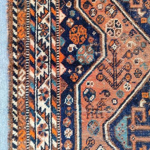 Cute! 4x5 antique Shiraz rug, Dark Persian rug 4x5 Navy, Heriz rug 4x5 vintage, Coral rug, Oriental rug, Malayer rug, Vibrant Turkish rug