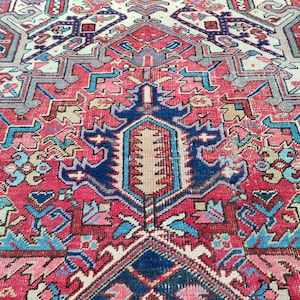 8x10 Heriz area rug, antique Persian rug 8x10, Serapi rug, Living room rug 8x10 vintage, Vibrant oriental rug 8x10, Afghan rug, Furniture