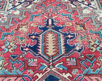 8x10 Heriz area rug, antique Persian rug 8x10, Serapi rug, Living room rug 8x10 vintage, Vibrant oriental rug 8x10, Afghan rug, Furniture
