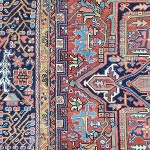 9x12 Heriz area rug, Serapi rug antique 9x12, Oversize Persian rug 9x12, Mahal rug, Living room rug 9x12 vintage, Oriental rug rare pattern