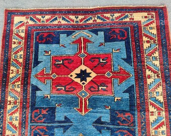 ペルシャ絨毯 4x5 アンティーク、4x5 トルコ絨毯 ブルー、ヴィンテージ