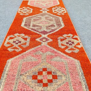 Orange 3x9 Herki runner rug, Turkish runner 3x9, Vintage afghan runner 3x9, Oushak runner 3x9, Persian 3x9 heriz runner rug vibrant color