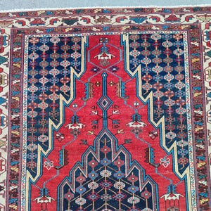 4x6 Antique Malayer rug, Persian rug 4x6, Heriz rug 4x6 rare pattern, Afghan rug 4x6 vintage, Oriental rug, Caucasian Rug, Kurdish rug rare