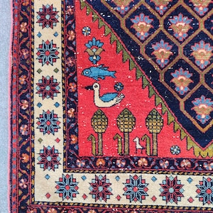 Red 4x6 persian rug, Heriz rug 4x6 vibrant color, Antique rug 4x6 malayer, Afghan rug, Turkish 4x6 oushak rug, Oriental rug, Kurdish rug