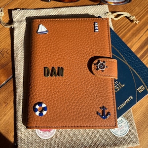 Personalised RFID Blocking Snap Closure Genuine Leather Passport Wallet with Charms and Name: Custom Travel Accessory