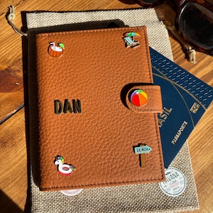 Personalised RFID Blocking Snap Closure Genuine Leather Passport Wallet with Charms and Name: Custom Travel Accessory
