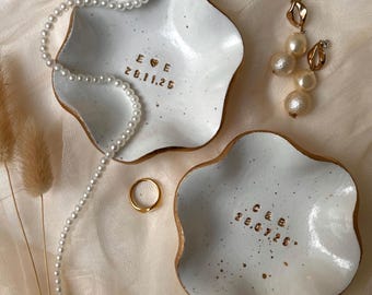 Personalised Engagement Ring Dish, Gold Splatter Clay Keepsake