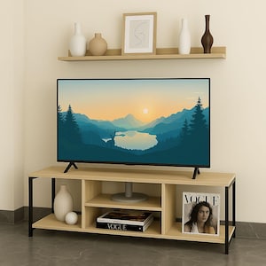 Modern houten tv-meubel met plank: decoratief tv-meubel