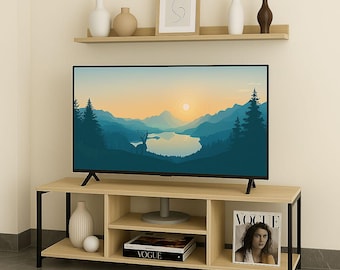 Supporto TV Angolare HOMCOM Per Televisori Fino A 47 Pollici - Con 2 Ripiani Aperti, Colore Marrone Rustico, Per Soggiorno O Camera Da Letto