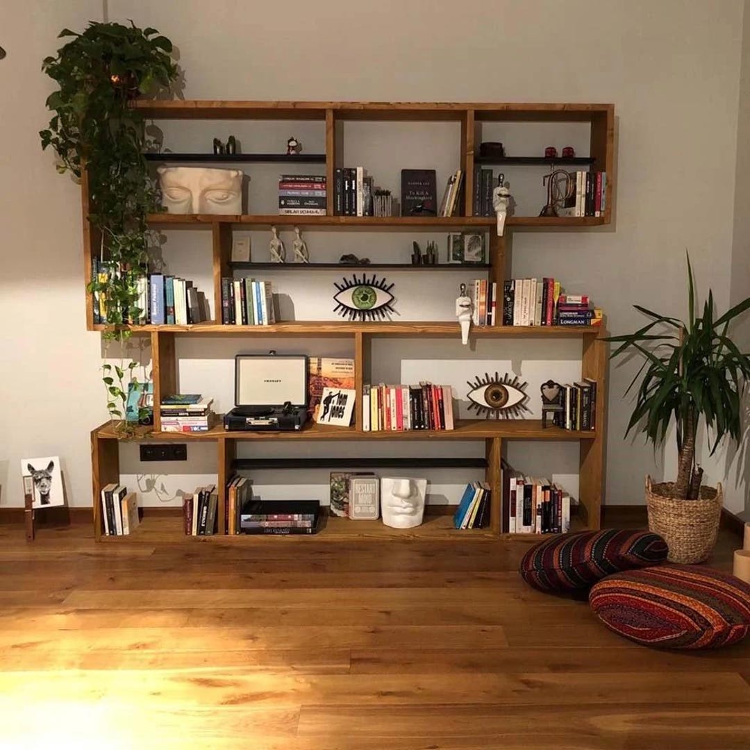 Large Wooden Bookshelf - Massive Decorative Bookcase - Solid Wood Book ...