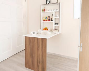 Wall Mounted Foldable Wooden Table: Murphy Style Kitchen Dining Desk