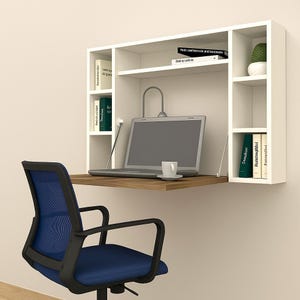 Wall Mounted Desk White - Walnut, Foldable Study Table