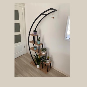 Blumenständer aus Holz - Blumenregal aus Metall - Mehrschichtiger Holzpflanzenständer - Innenblumenregal - Blumentopfständer - Außenstufenregal