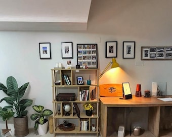 Librería moderna y decorativa de 5 estantes, estantería de madera de nogal