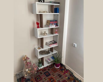 Libreria decorativa a Z - Libreria moderna bianca - Libreria a zig zag