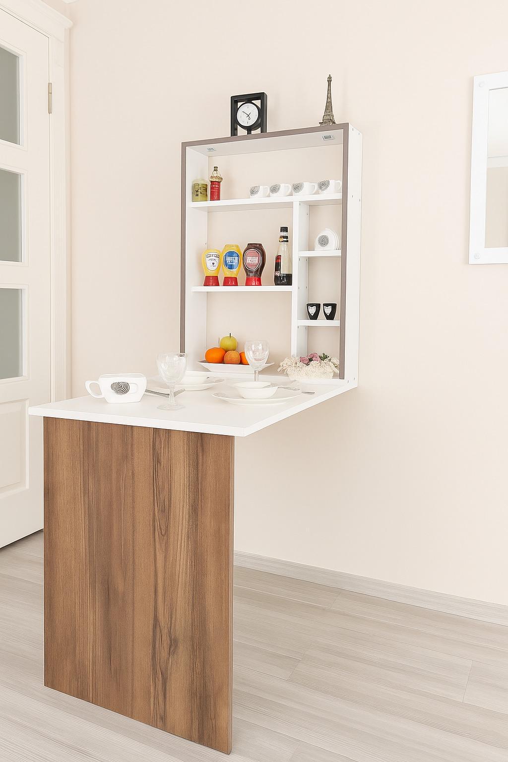 Wall Mounted Foldable Wooden Table: Murphy Style Kitchen Dining