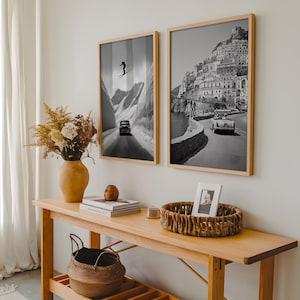 Black and White Amalfi Coast Print: Vintage Italian Car Wall Art image 3